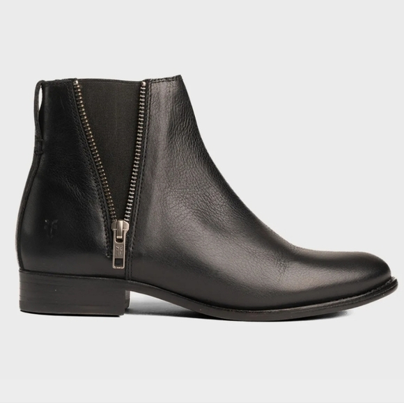 Frye Carly Zip Chelsea Leather Black Moto Biker Ankle Boho Casual Boots Size 8 - Picture 1 of 11